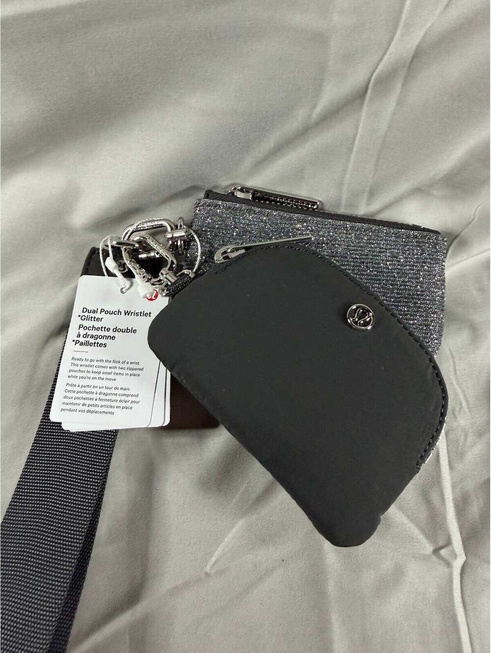 Lululemon Dual Pouch Wristlet Glitter - Black & Glitter with Silver Hardware